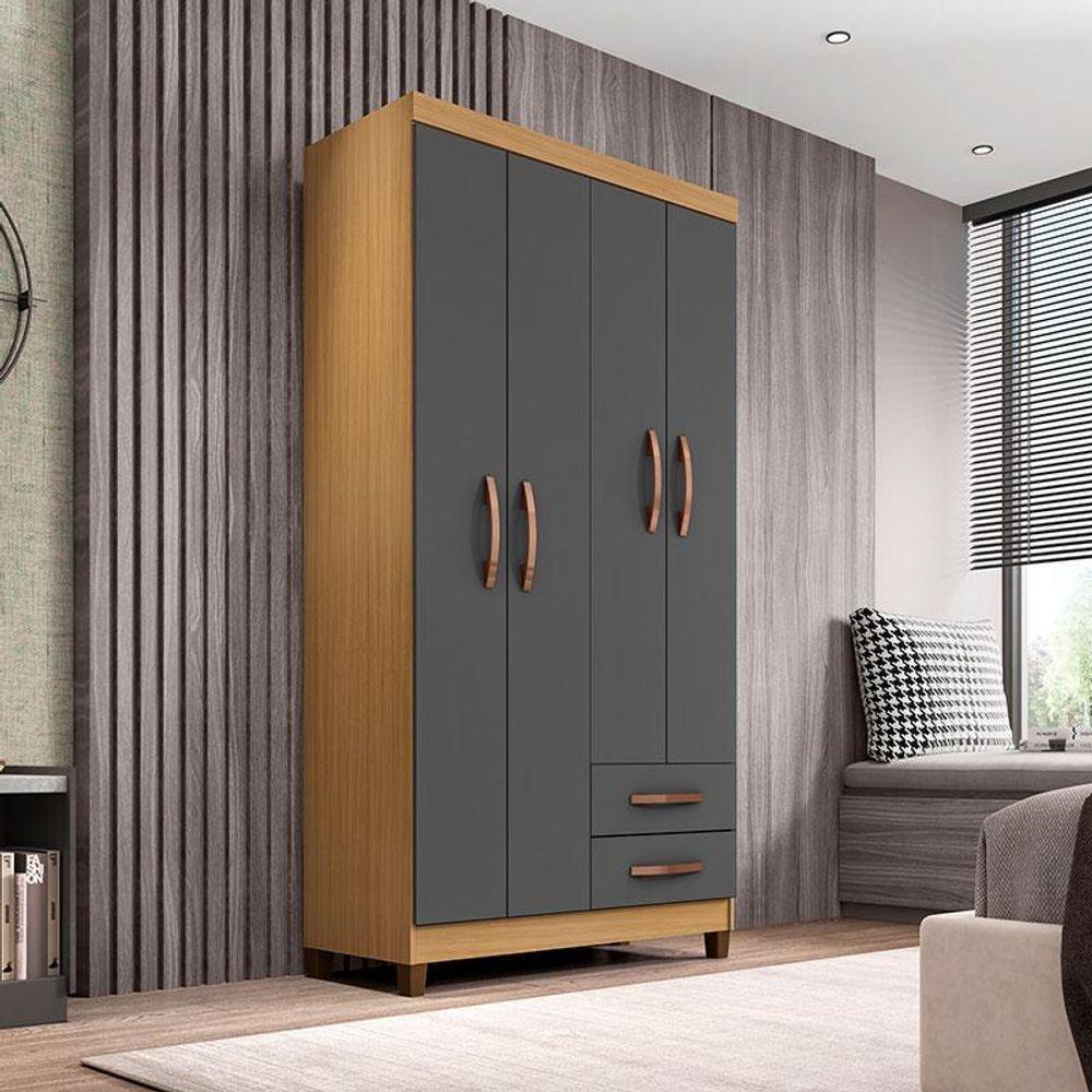 Guarda Roupa Solteiro Ambiente Modena 4 Portas Carvalho Americano Grafite - Incorplac - 1
