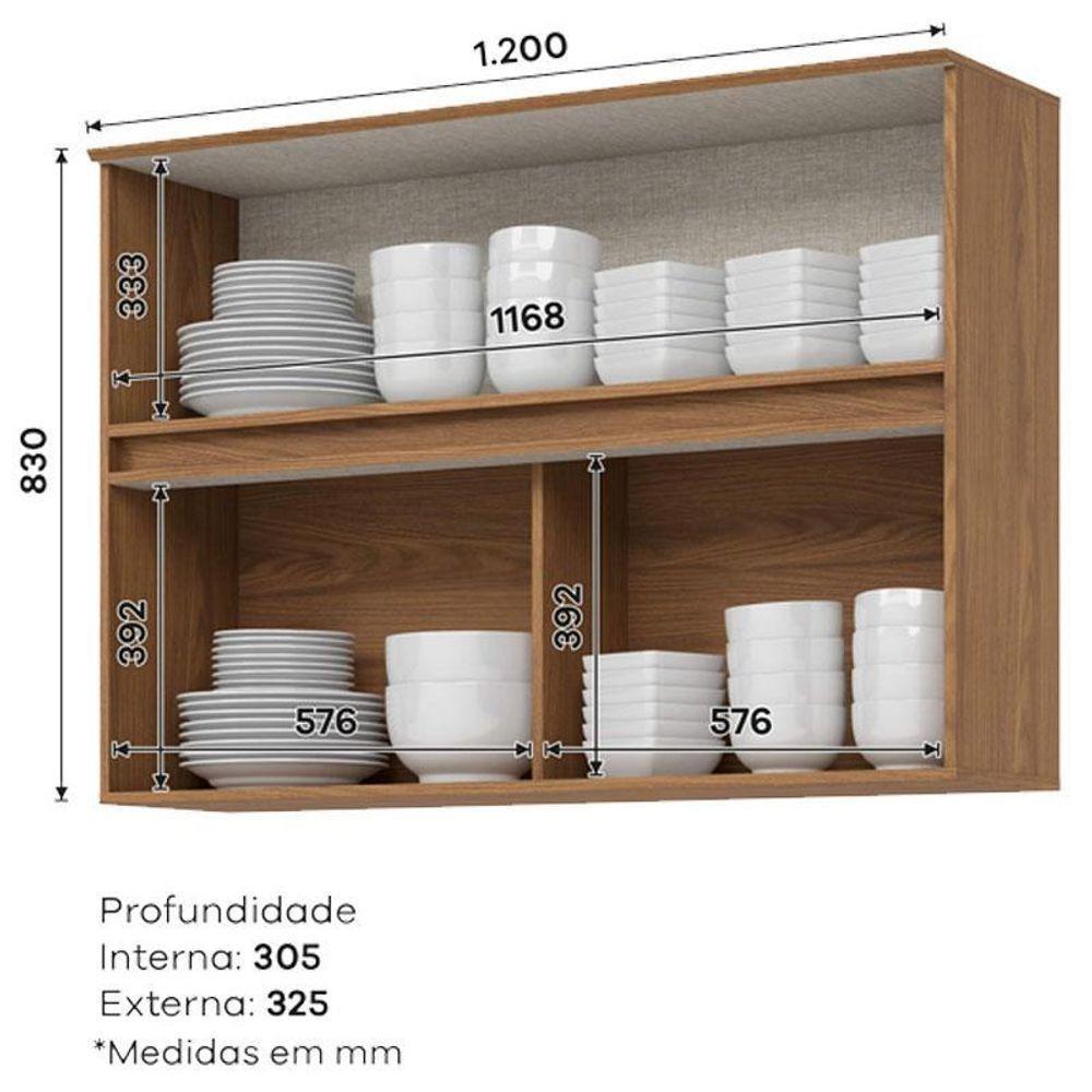 Armário Aéreo 2 Portas Basculantes Ripado Com Vidro 120 Cm Requinte Nature – Henn - 3
