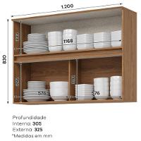 Armário Aéreo 2 Portas Basculantes Ripado Com Vidro 120 Cm Requinte Nature – Henn - 3