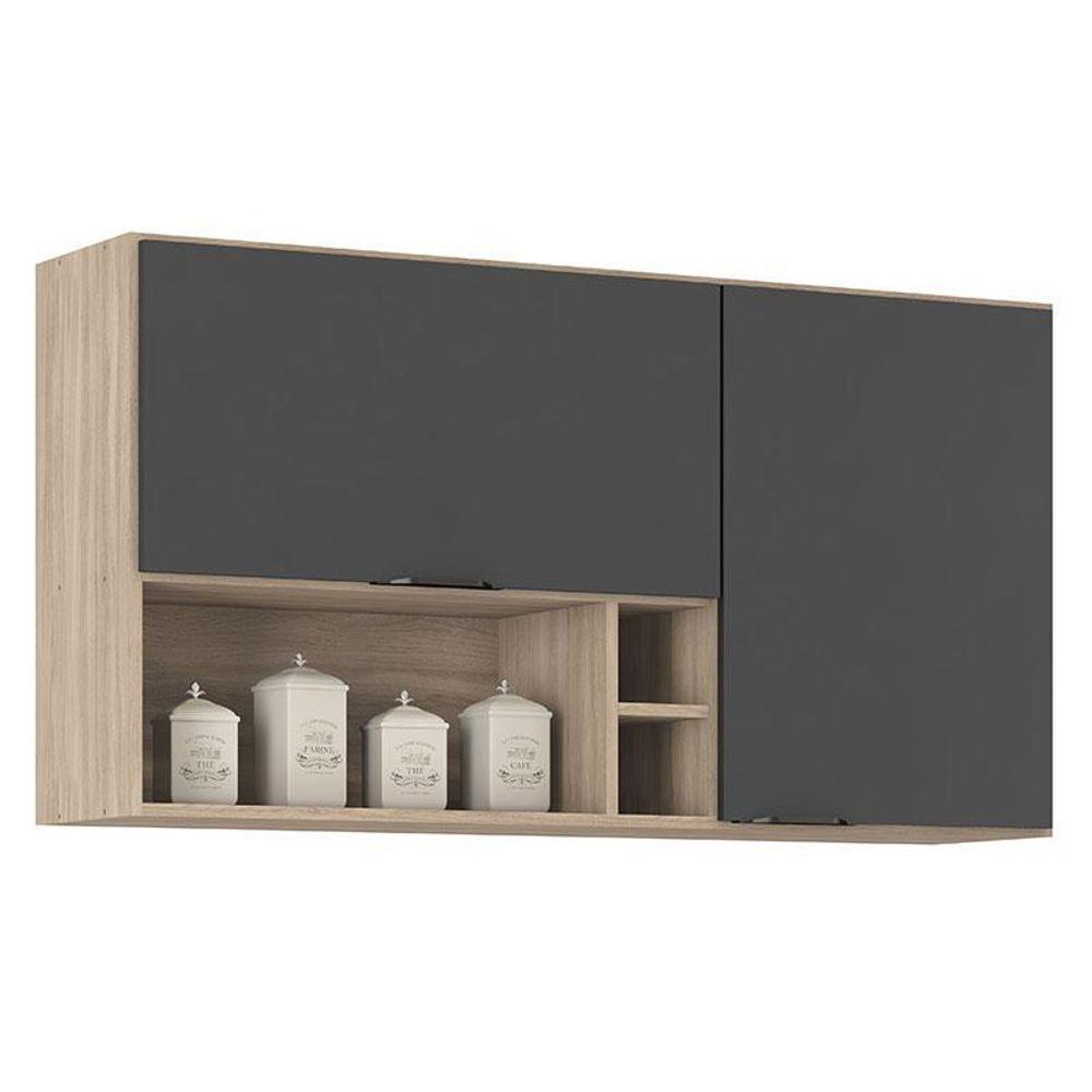 Armário Aéreo Para Cozinha Firenze Nicho 2 Portas Avena Grafito - Demóbile - 1