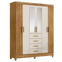 Guarda Roupa Solteiro Aruba Com Espelho E Cômoda Vênus Com Pés Freijó Off White – Moval - 2