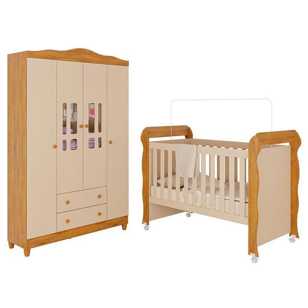 Berço Americano Mirelle E Guarda Roupa Infantil Ariel 4 Portas Off White Bétula– Carolina Baby - 1