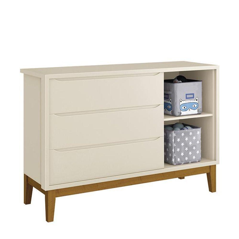 Jogo De Quarto Infantil Guarda Roupa 2 Portas E Cômoda 1 Porta Classic Areia Fosco Com Pés Amadeirado - Reller Móveis Areia Fosco - 4