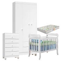 Quarto De Bebê 3 Portas Com Gaveteiro Ternura Baby E Berço Lila Branco Brilho Com Colchão Gazin - Incorplac - 1