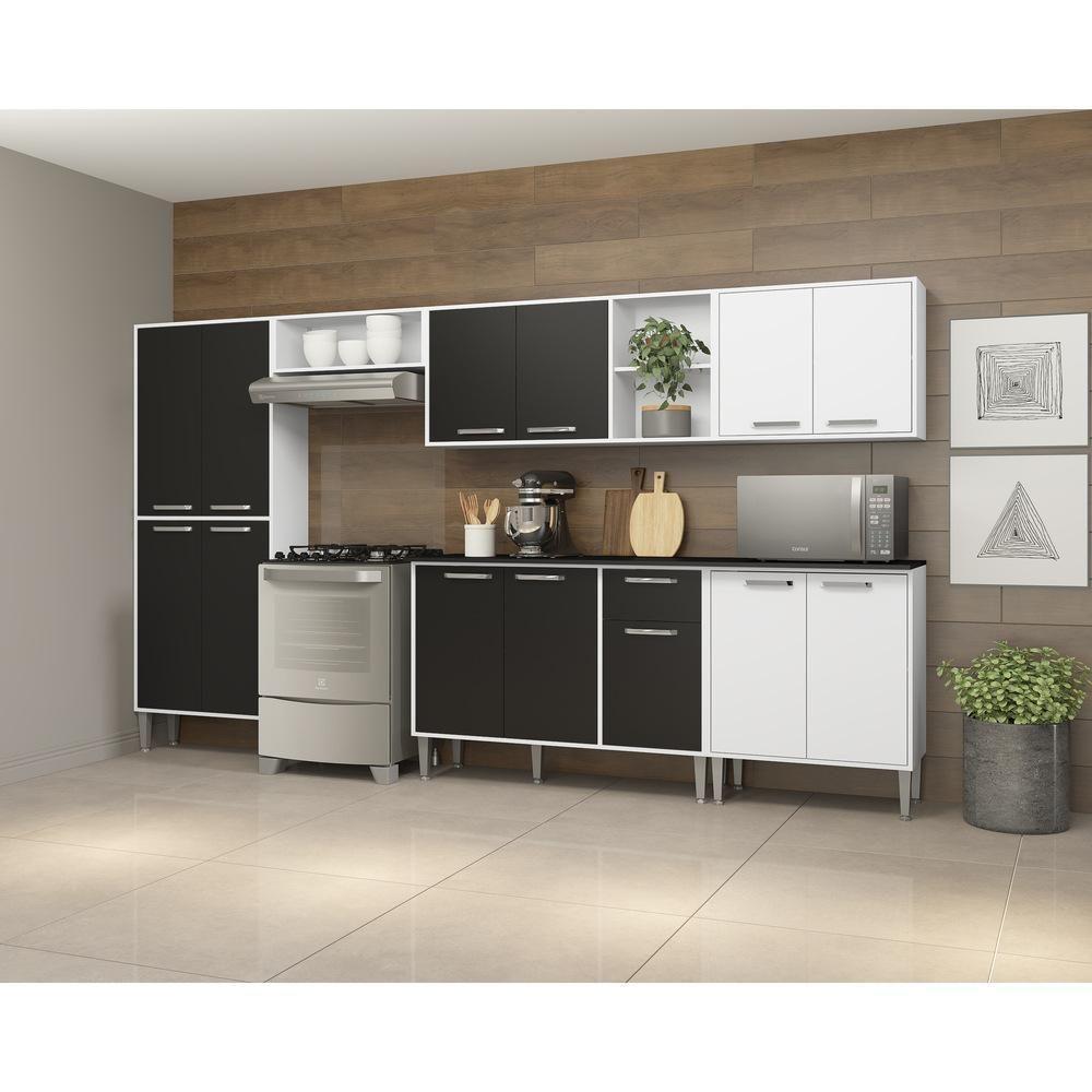 Cozinha Compacta Com Armário E Balcão Xangai Jazz Multimóveis Branca/Preta Branco/Preto - 2
