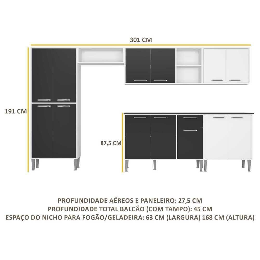Cozinha Compacta Com Armário E Balcão Xangai Jazz Multimóveis Branca/Preta Branco/Preto - 3