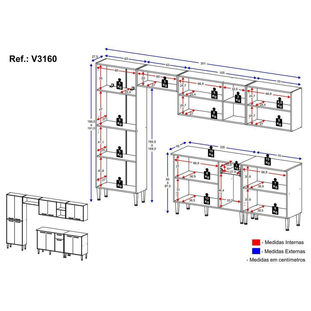 Cozinha Compacta Com Armário E Balcão Xangai Jazz Multimóveis Branca/Preta Branco/Preto - 6