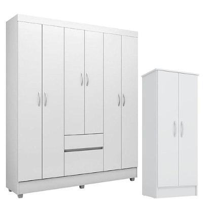 Guarda Roupa Infantil Flash 2 6 Portas 2 Gavetas Branco Brilho e Armário Multiuso