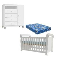Berço Americano Lara Com Colchão Para Berço Americano E Cômoda Infantil Ternura Baby Branco Brilho - Incorplac - 1