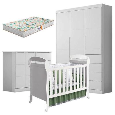 Quarto De Bebê Eloá Com Berço Americano Danny Branco Acetinado E Colchão Da Gazin – Phoenix Baby