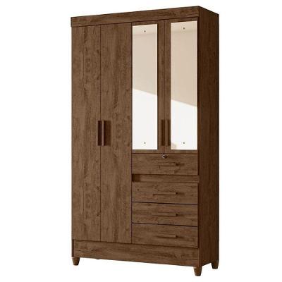 Guarda Roupa Solteiro Sobral 4 Portas 4 Gavetas Castanho Wood Moval