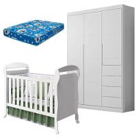 Berço Americano Danny E Guarda Roupa Infantil Eloá Branco Acetinado Com Colchão Ortobom – Phoenix Baby - 1