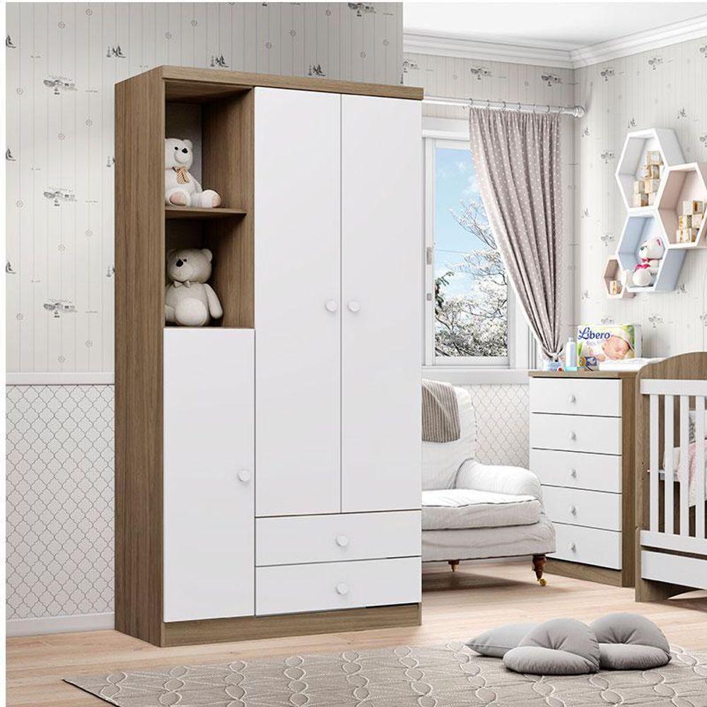 Cômoda E Guarda Roupa Infantil Pique-esconde Rústico Branco - Henn - 5