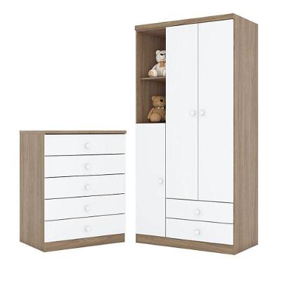 Cômoda e Guarda Roupa Infantil Pique-Esconde 7 Gavetas MDF Puxador Plástico Branco