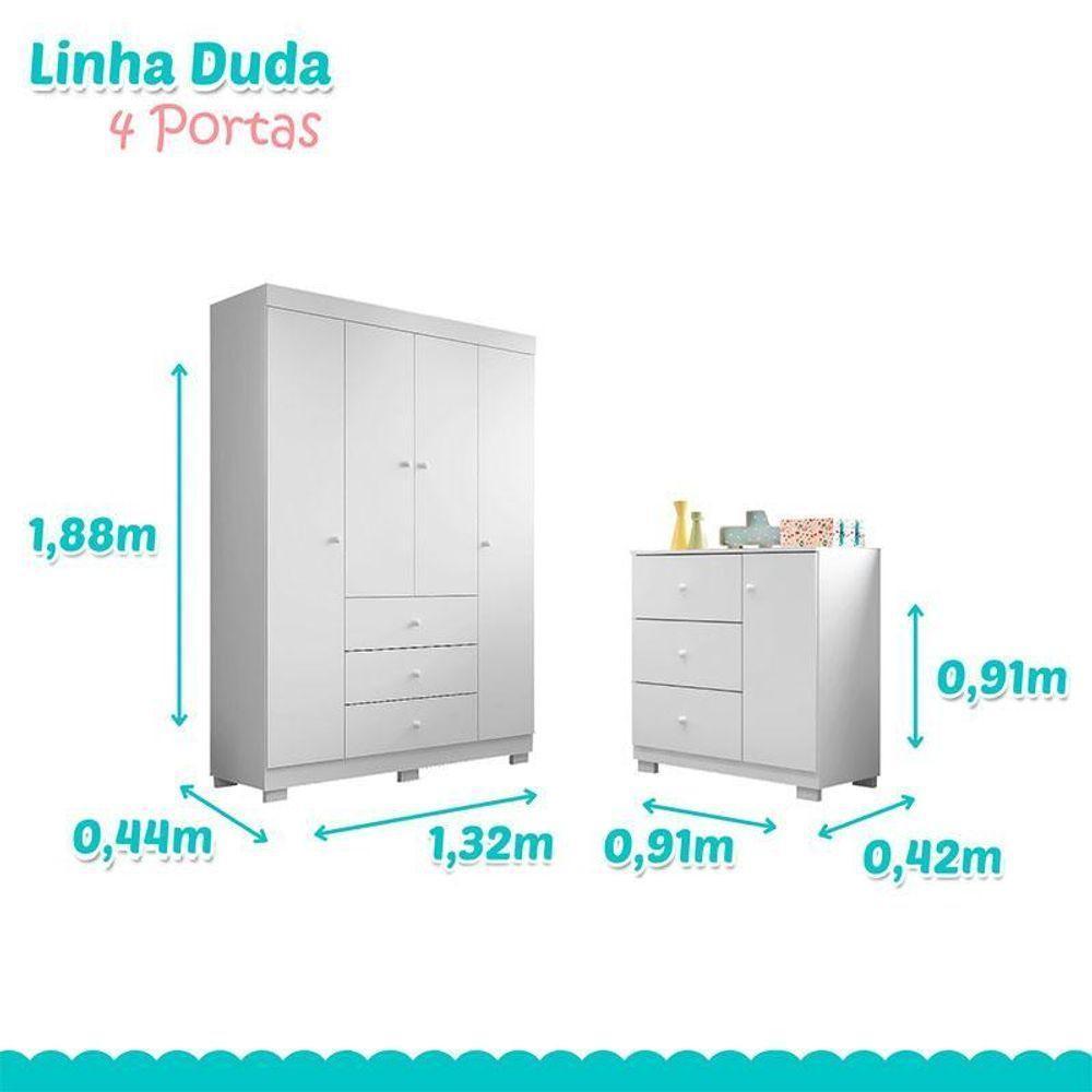 Quarto De Bebê Duda 4 Portas E Berço Americano Lara Branco Brilho Com Colchão Ortobom – Phoenix Baby - 3