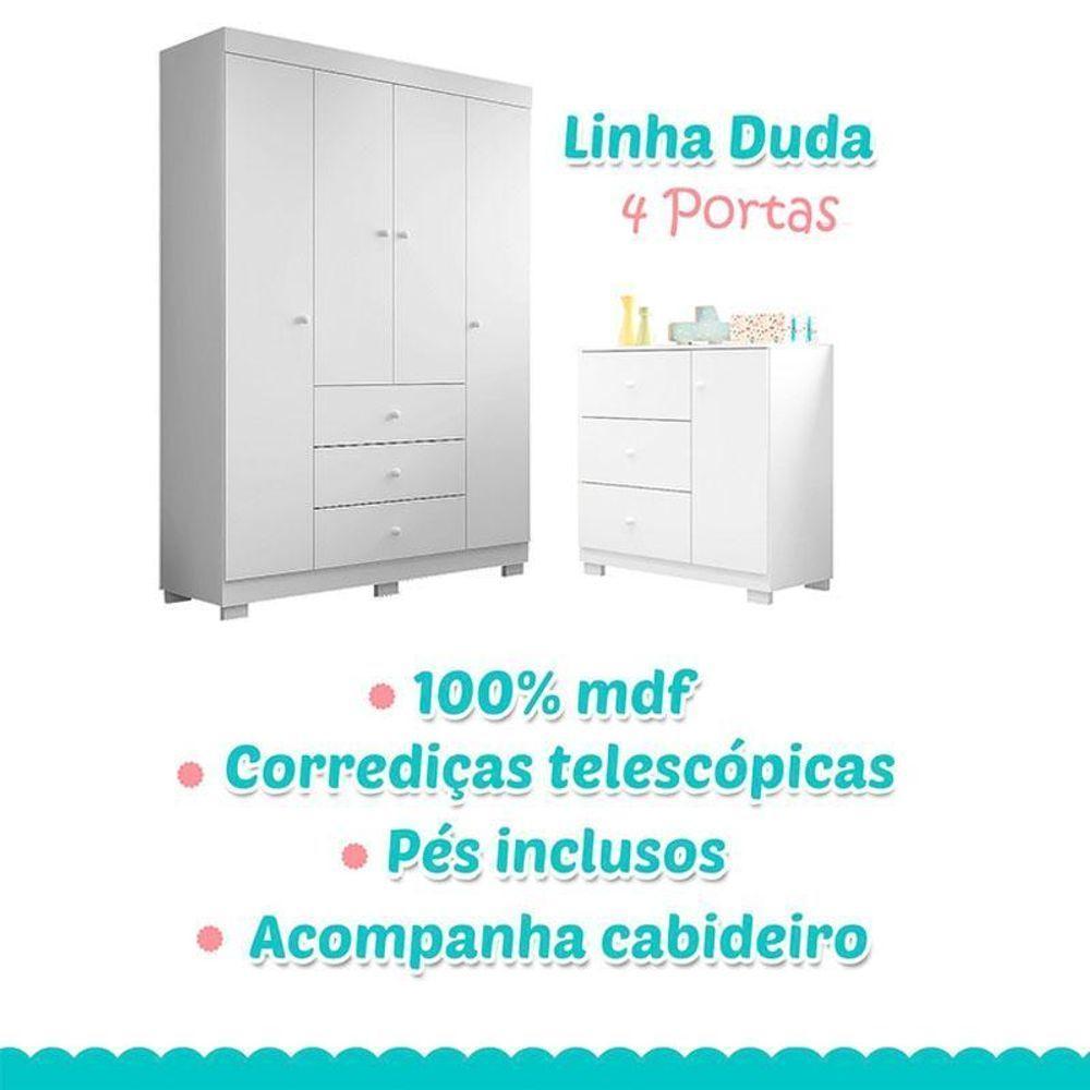 Quarto De Bebê Duda 4 Portas E Berço Americano Lara Branco Brilho Com Colchão Ortobom – Phoenix Baby - 8