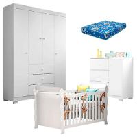 Quarto De Bebê Duda 4 Portas E Berço Americano Lara Branco Brilho Com Colchão Ortobom – Phoenix Baby - 1