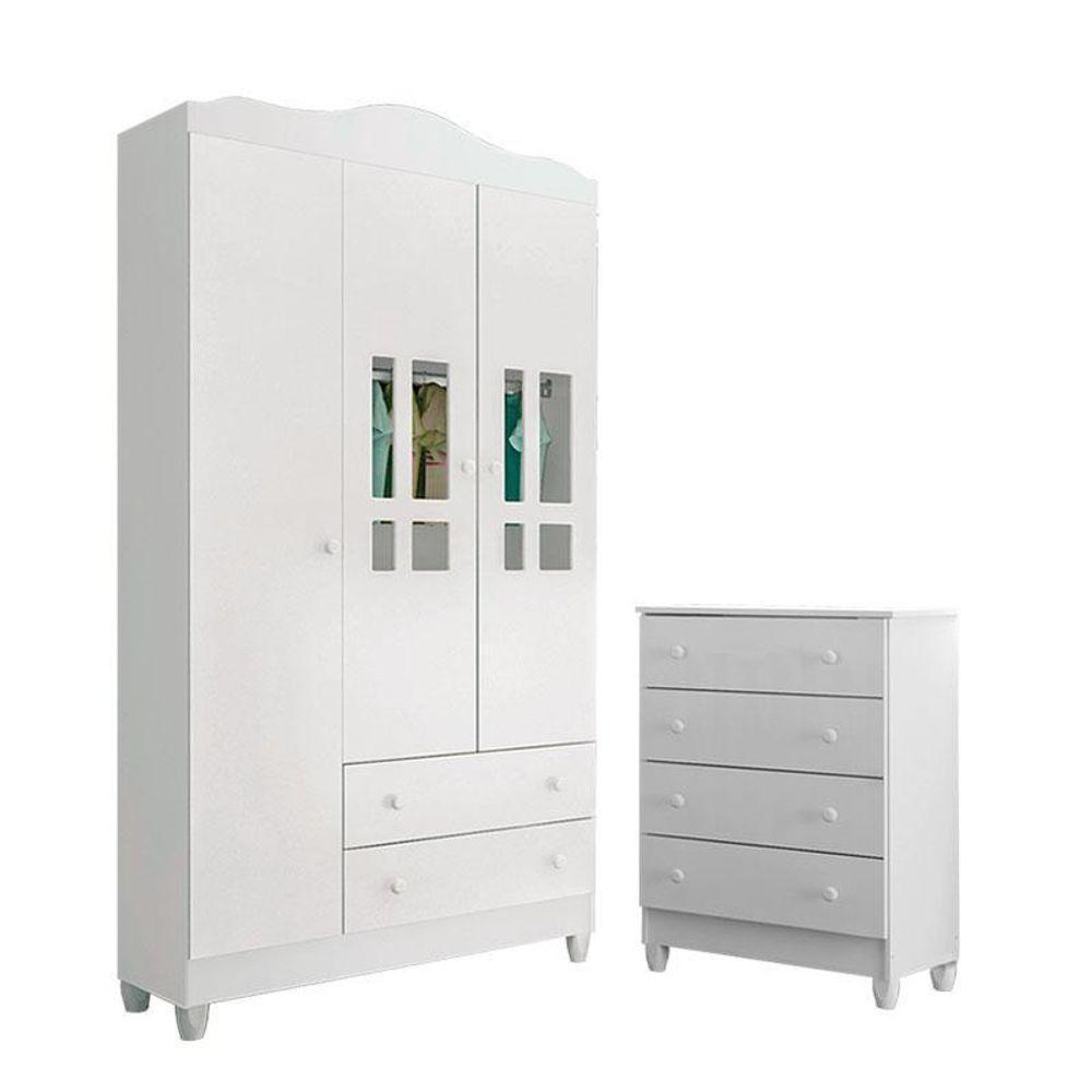 Cômoda Gaveteiro E Guarda Roupa Ariel Branco Brilho - Carolina - 1