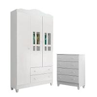 Cômoda Gaveteiro E Guarda Roupa Ariel Branco Brilho - Carolina - 1