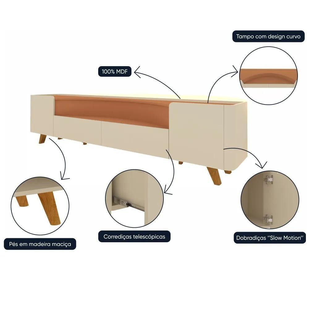 Rack Para Tv Até 75 Polegadas 2 Portas 2 Gavetas Infinity Off White 230cm - 7