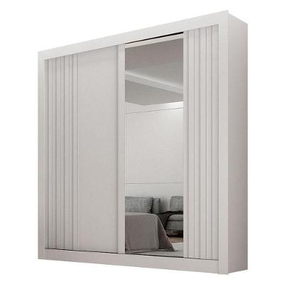 Guarda Roupa Solteiro Milano 2 Portas 2 Gavetas Branco 100% MDF com Espelho