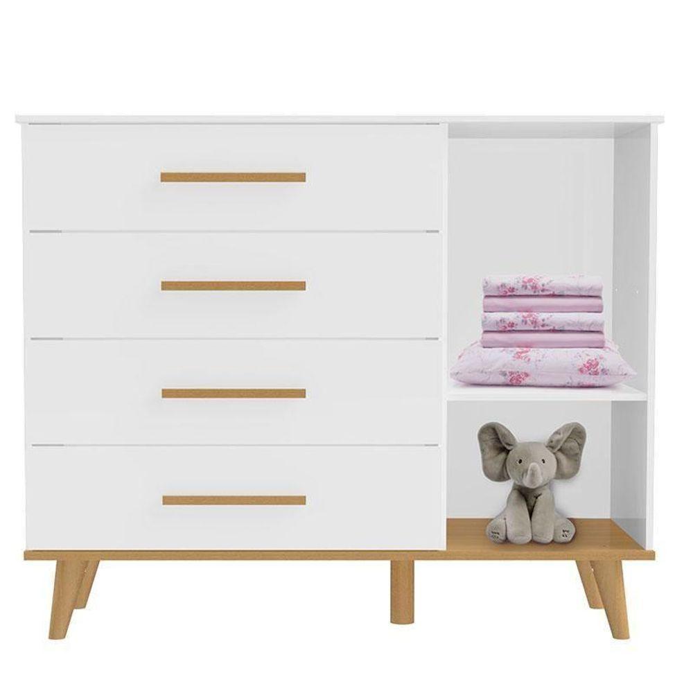 Quarto De Bebê Ludmila Com Berço Ligia Branco Acetinado Bétula Com Colchão Gazin - Carolina Móveis - 6