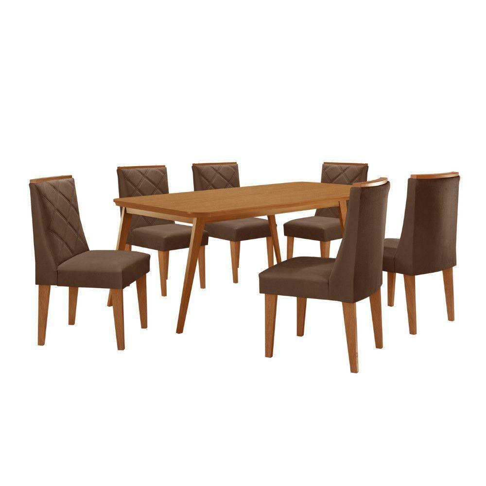 Mesa De Jantar Copper 180cm Tampo Com 6 Cadeiras Moderna Veludo Marrom/naturalle/naturalle - 2