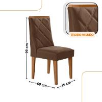 Mesa De Jantar Copper 180cm Tampo Com 6 Cadeiras Moderna Veludo Marrom/naturalle/naturalle - 3