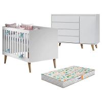 Berço Americano Ludmila E Cômoda Gran Lorena Branco Acetinado Bétula Com Colchão Gazin – Carolina Baby - 1