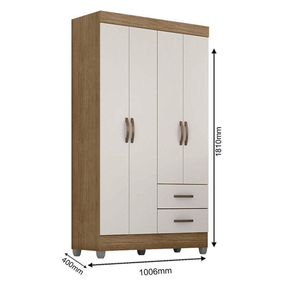 Guarda Roupa Solteiro 4 Portas E Cômoda 4 Gavetas Lite Nature Off White – Móveis Leão - 4