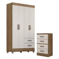 Guarda Roupa Solteiro 4 Portas E Cômoda 4 Gavetas Lite Nature Off White – Móveis Leão - 1
