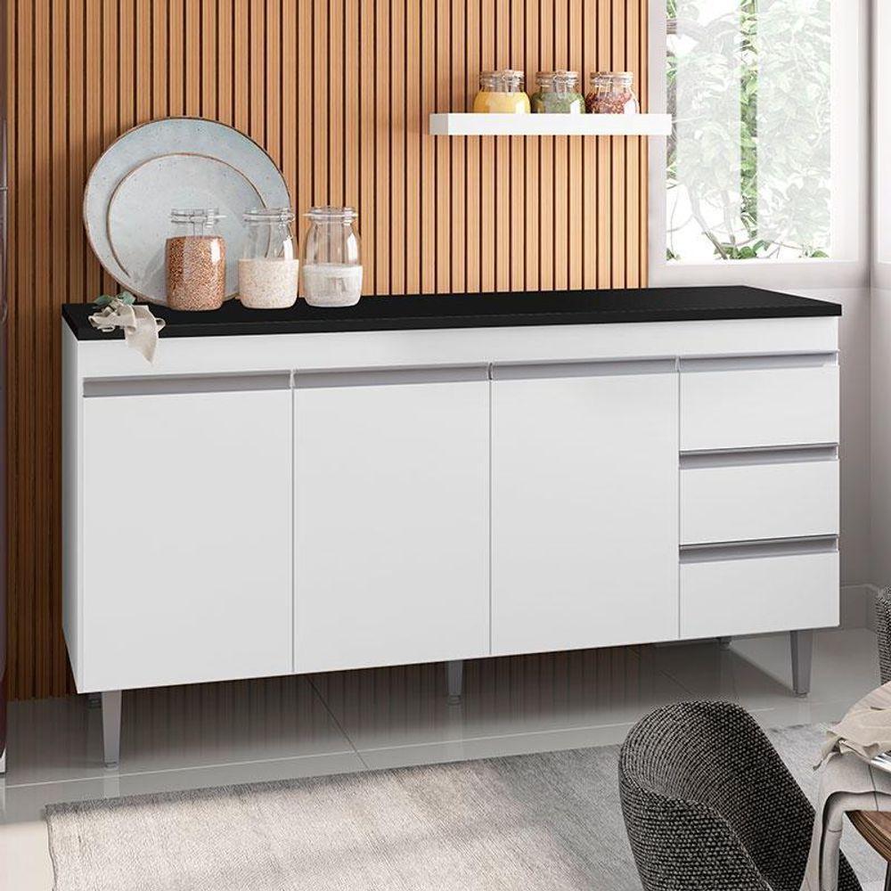 Balcão De Cozinha Andréia Branco Com Tampo 160 Cm Preto Fosco – Ajl - 2