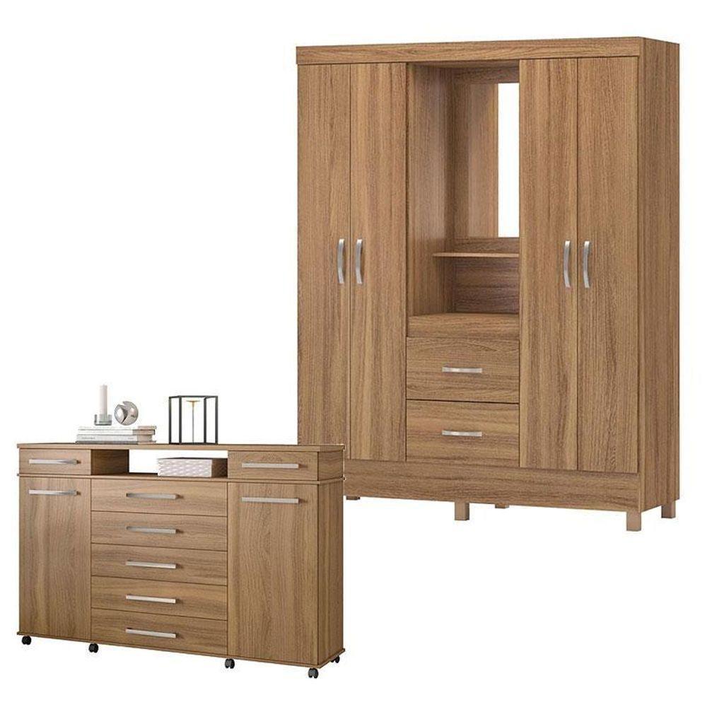 Cômoda London E Guarda Roupa Casal Lord Amêndola Touch - Demóbile - 1