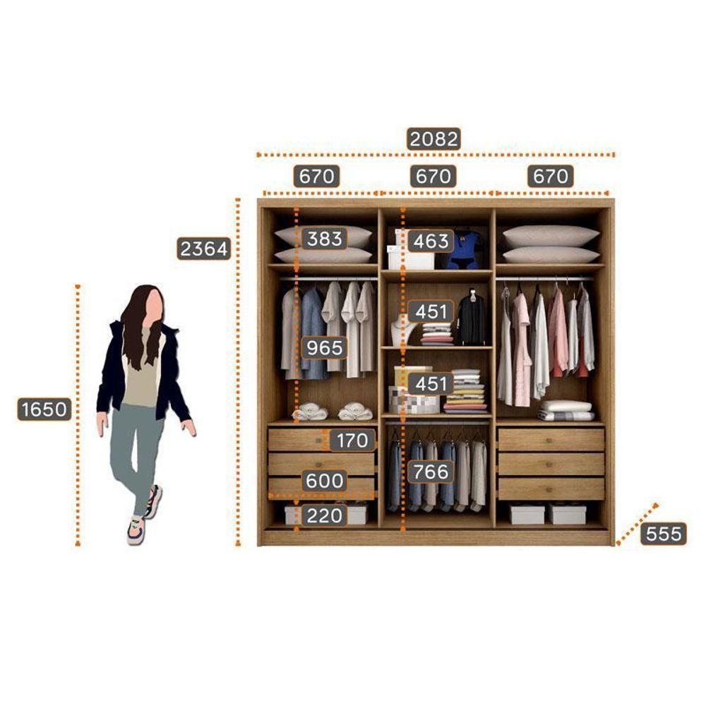 Guarda Roupa Casal Medelim 3 Portas 6 Gavetas Cumaru 25 Fendi Com Espelho – Novo Horizonte - 2