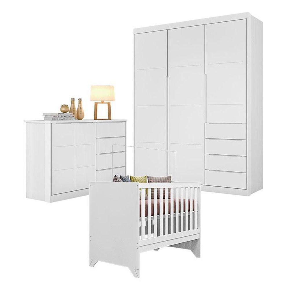 Quarto De Bebê Blenda Com Berço Americano Maya Branco Acetinado - Phoenix Baby - 1