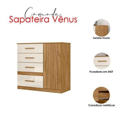 Guarda Roupa Casal e Cômoda Panamá Venus 7 Portas 6 Gavetas MDP Freijó Off White Natural