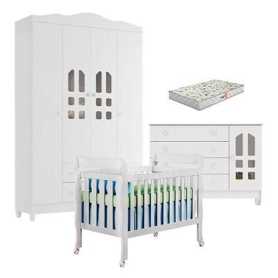 Quarto de Bebê New Selena 4 Portas 2 Gavetas MDF e MDP 154cm Branco Carolina Baby