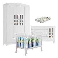 Quarto De Bebê New Selena 4 Portas Com Berço Lila E Cômoda Gran Selena Branco Brilho E Colchão Gazin – Carolina Móveis - 1