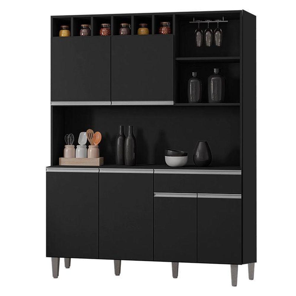 Armário Para Cozinha Ambiente Kit Alice Preto Fosco - Ajl - 2