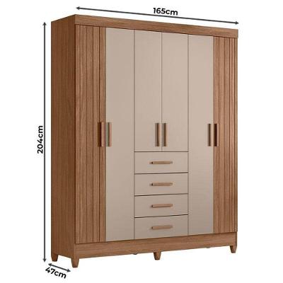 Guarda Roupa Solteiro e Cômoda Aruba Texas 6 Portas 4 Gavetas em MDP Carvalho Fendi Fosco