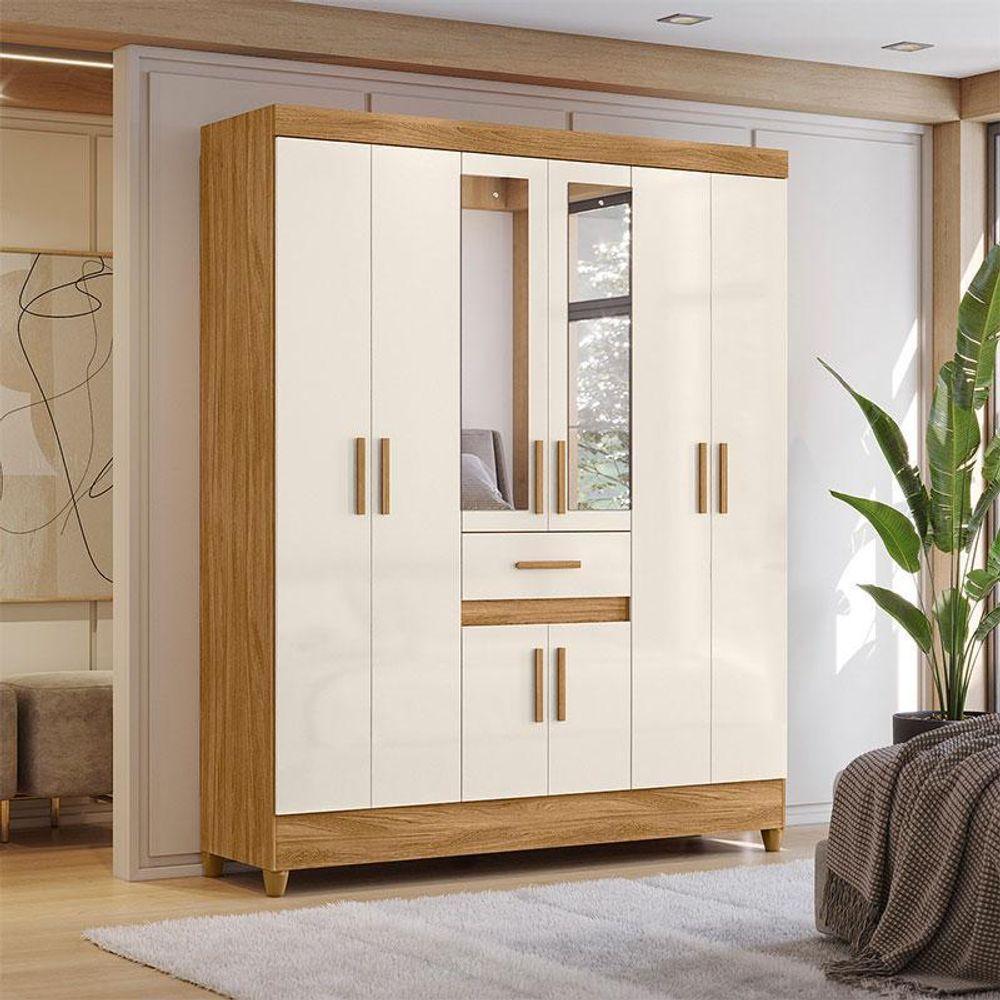 Guarda Roupa Casal Ambiente Portugal 8 Portas Freijó Off White Com Espelho - Moval - 1
