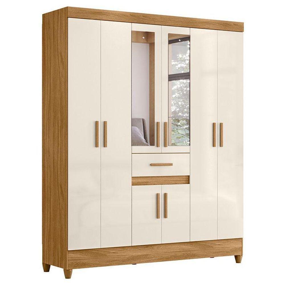 Guarda Roupa Casal Ambiente Portugal 8 Portas Freijó Off White Com Espelho - Moval - 5