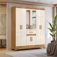 Guarda Roupa Casal Ambiente Portugal 8 Portas Freijó Off White Com Espelho - Moval - 1