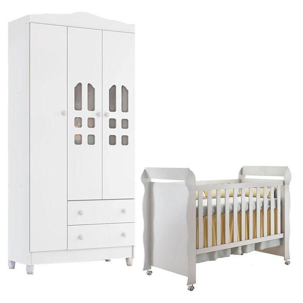 Berço Americano Mirelle E Guarda Roupa New Selena 3 Portas Branco Brilho – Carolina Móveis - 1