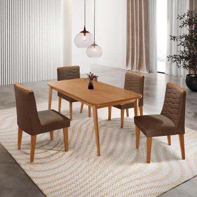 Mesa De Jantar Copper 120cm Tampo Mdf Com 4 Cadeiras Eloise Veludo Marrom/naturalle/naturalle