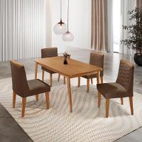 Mesa De Jantar Copper 120cm Tampo Mdf Com 4 Cadeiras Eloise Veludo Marrom/naturalle/naturalle - 1