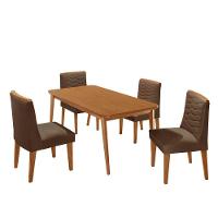 Mesa De Jantar Copper 120cm Tampo Mdf Com 4 Cadeiras Eloise Veludo Marrom/naturalle/naturalle - 2