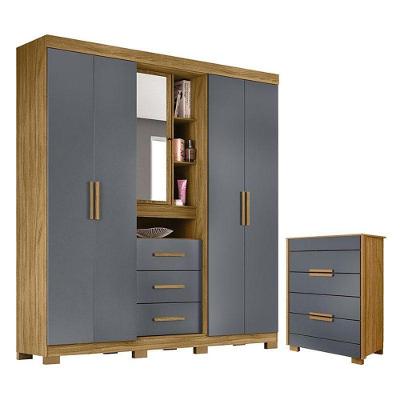 Guarda Roupa Solteiro Eldorado e Cômoda Dhara 5 Portas 7 Gavetas MDP Cinza Moval