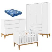 Quarto De Bebê Nature Clean 4 Portas Com Berço Unique Branco Soft Eco Wood E Colchão Ortobom – Matic - 1