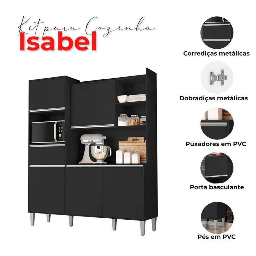 Armário Para Cozinha Kit Ambiente Isabel Preto Fosco - Ajl - 4
